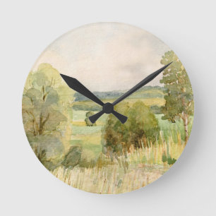 Watercolor Landscape Round Clock