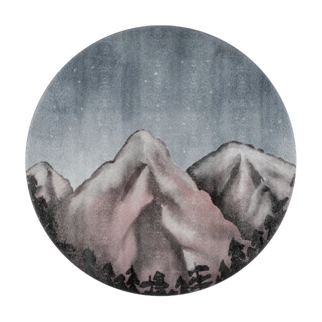 Watercolor Landscape Round Cutting Board Artistic (Front)