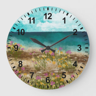 Watercolor Landscape Seaside Wildflowers  Clock