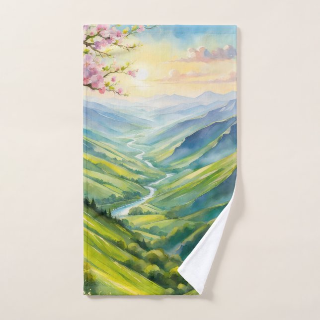 Watercolor landscape - spring hand towel (Hand Towel)