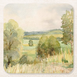 Watercolor Landscape Square Paper Coaster