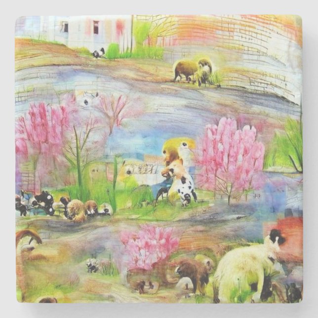 Watercolor Landscape  Stone Coaster (Front)