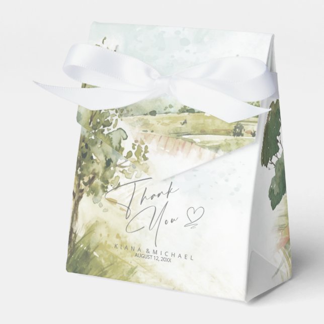 Watercolor Landscape Thank You Sage Green ID786 Favour Box (Front Side)