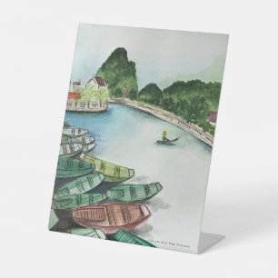 Watercolor landscape, Vietnam, Tam Coc Poster Pedestal Sign