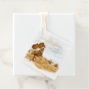 Watercolor Landscape Wedding Autumn Gold ID786 Favour Tags
