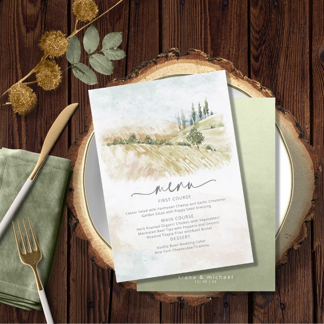 Watercolor Landscape Wedding Menu Sage Green ID786 (Creator Uploaded)