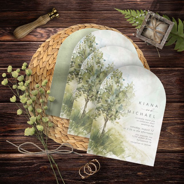 Watercolor Landscape Wedding Sage Green Arch ID786 Invitation (Creator Uploaded)