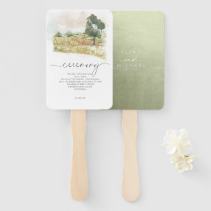 Watercolor Landscape Wedding Sage Green ID786 Hand Fan