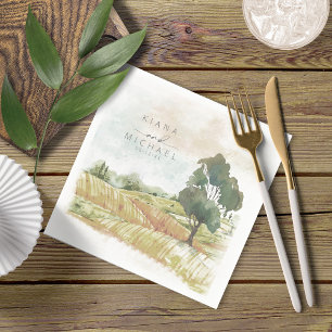 Watercolor Landscape Wedding Sage Green ID786 Napkin