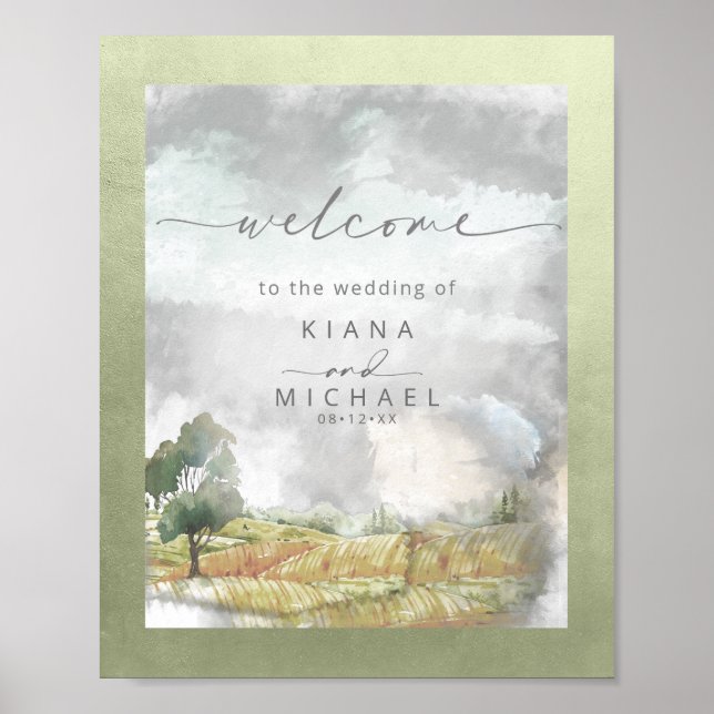 Watercolor Landscape Wedding Welcome Sage ID786 Poster (Front)