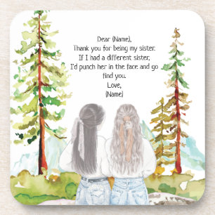 Watercolor Landscape with 2 Girls Custom Message Coaster