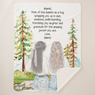 Watercolor Landscape with 2 Girls Custom Message Sherpa Blanket