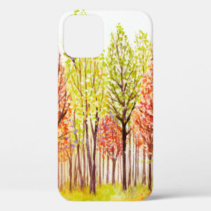 Watercolor landscape with autumn trees iPhone 12 case