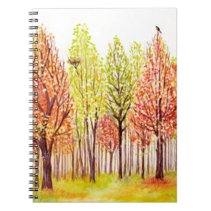 Watercolor landscape with autumn trees notebook