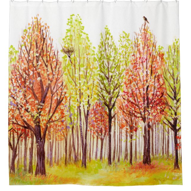 Watercolor landscape with autumn trees shower curtain (Front)