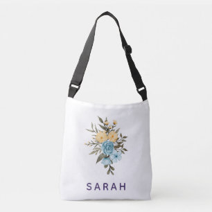 Watercolor Larkspur royalty Custom Name Crossbody Bag