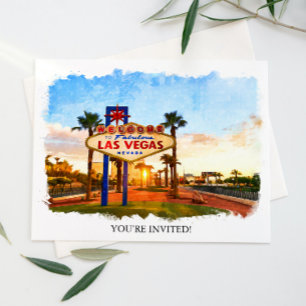 Watercolor Las Vegas Sign Wedding Invitation