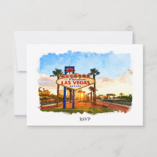 Watercolor Las Vegas Sign Wedding RSVP Card