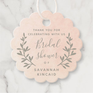 Watercolor Laurel Blush Pink Bridal Shower Favour Tags