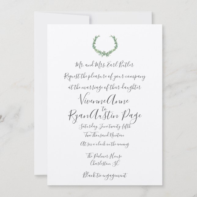 Watercolor Laurel Botanical Wedding Invitation (Front)