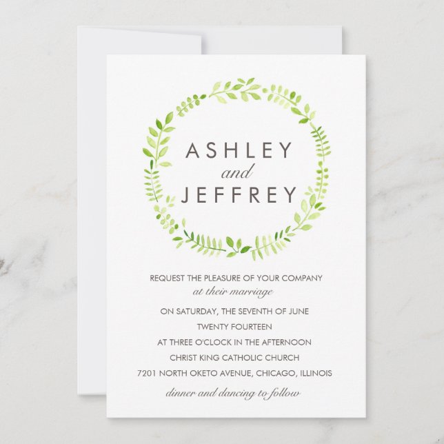 Watercolor Laurel with Patterned Back Invitation (Front)