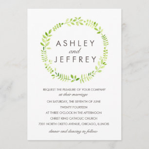 Watercolor Laurel with Patterned Back Invitation