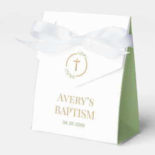 Watercolor Laurel Wreath Gold Cross Baptism Favour Box
