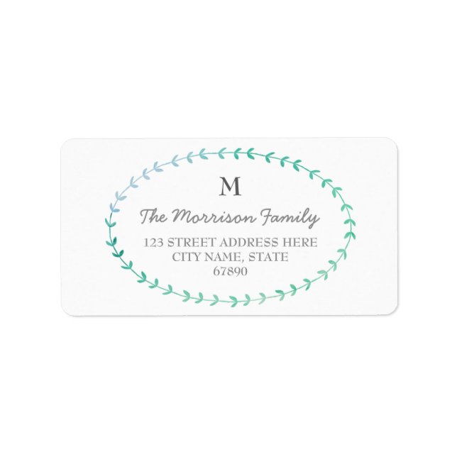 Watercolor Laurel Wreath Monogram Address Labels (Front)