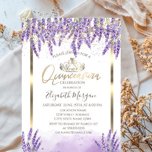 Watercolor Lavanda,String Lights Quinceanera Invitation