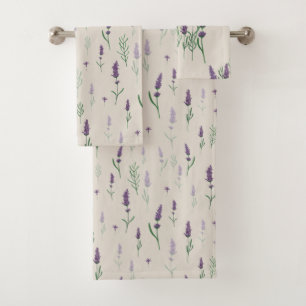 Watercolor Lavander Pattern Bath Towel Set