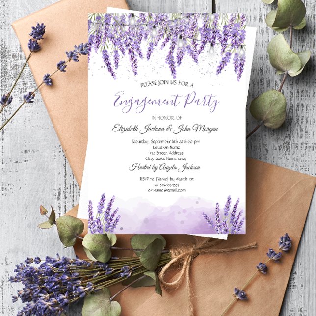 Watercolor Lavander String Lights Engagement   Invitation (Creator Uploaded)