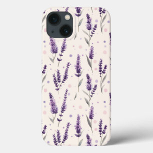 Watercolor lavender and dots design iPhone 13 case