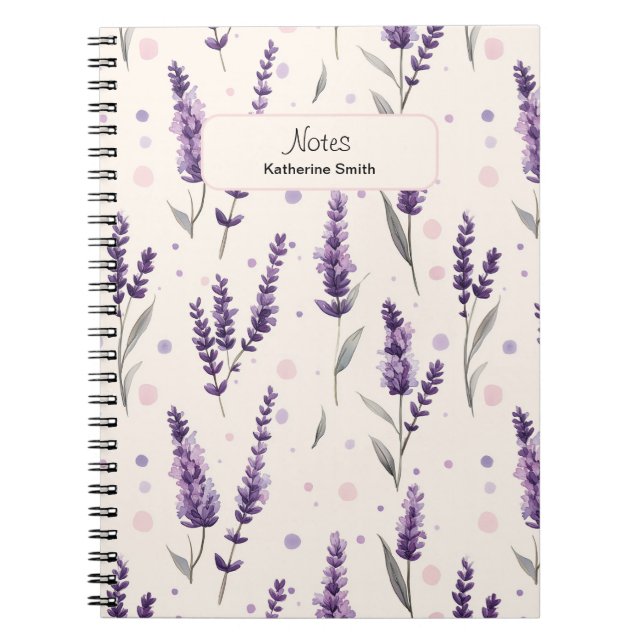 Watercolor lavender and dots design notebook (Front)