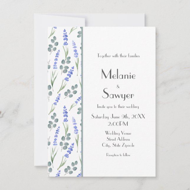Watercolor Lavender and Eucalyptus Pattern Invitation (Front)