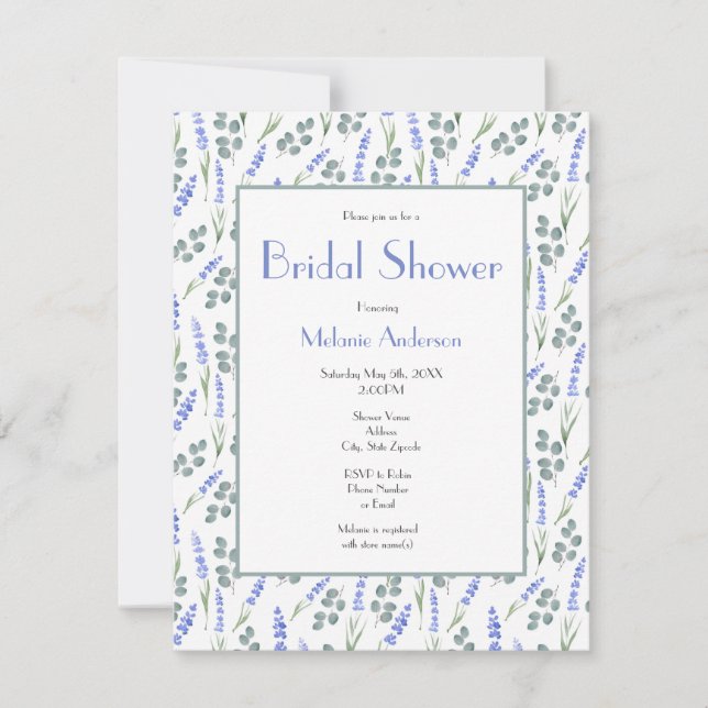 Watercolor Lavender and Eucalyptus Pattern  Invitation (Front)