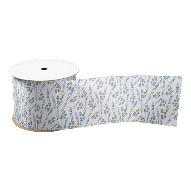 Watercolor Lavender and Eucalyptus Pattern Satin Ribbon (Spool)
