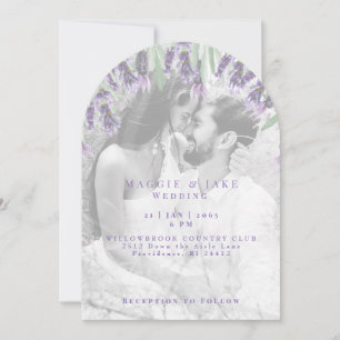 Watercolor Lavender B/W Photo Arched Wedding Invitation