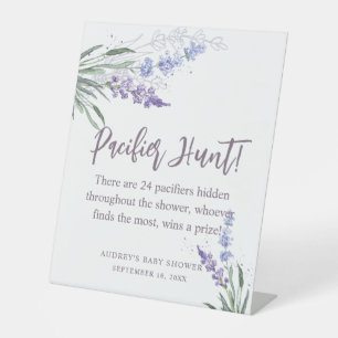 Watercolor Lavender Baby Shower Pacifier Hunt Game Pedestal Sign