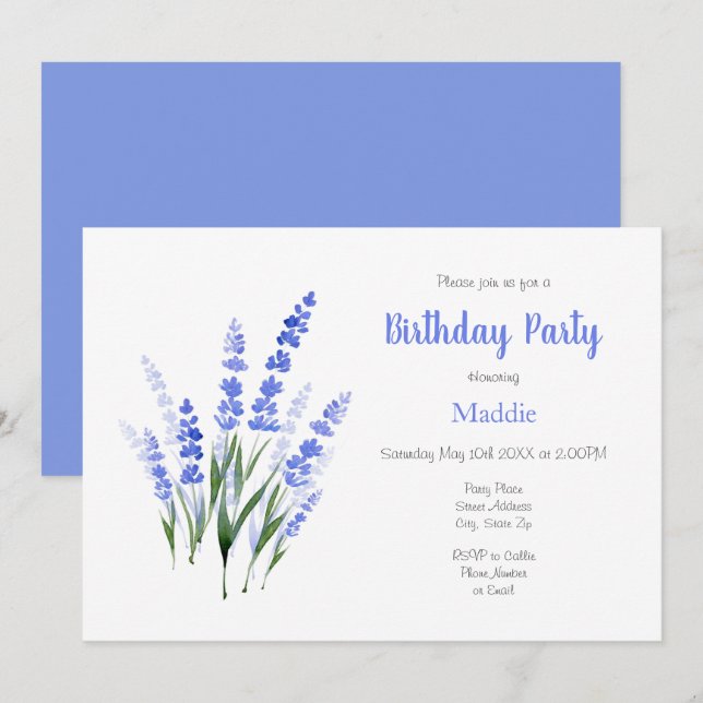 Watercolor Lavender Bouquet Invitation (Front/Back)