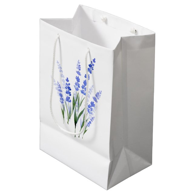 Watercolor Lavender Bouquet Medium Gift Bag (Front Angled)