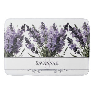 Watercolor Lavender Bouquet Personalised Bath Mat