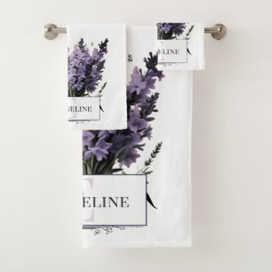 Watercolor Lavender Bouquet Personalised Bath Towel Set