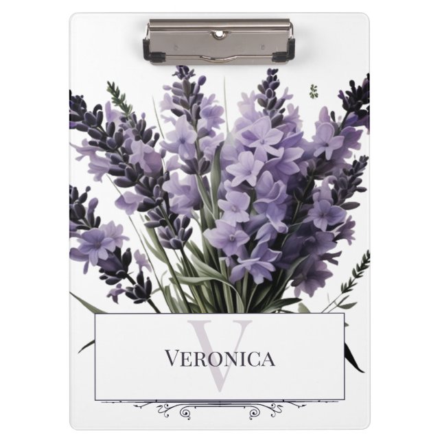 Watercolor Lavender Bouquet Personalised Clipboard (Front)
