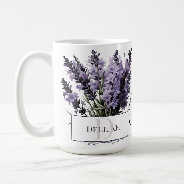 Watercolor Lavender Bouquet Personalised Coffee Mug (Left)