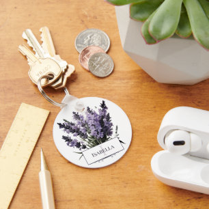 Watercolor Lavender Bouquet Personalised Key Ring