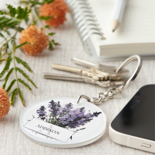 Watercolor Lavender Bouquet Personalised Key Ring