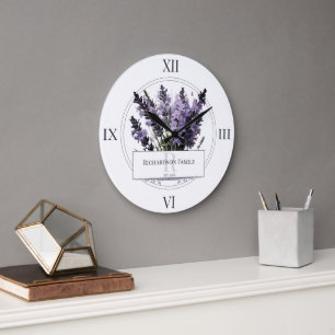 Watercolor Lavender Bouquet Personalised Large Clock