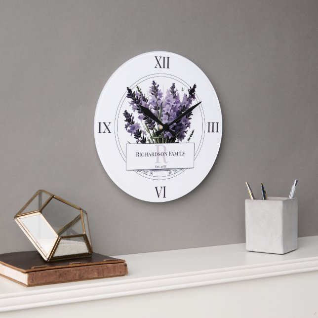Watercolor Lavender Bouquet Personalised Large Clock (Office)