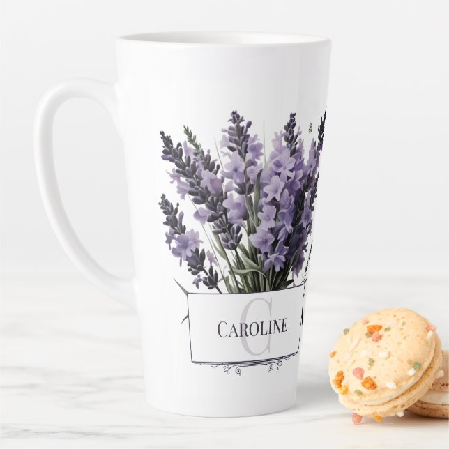 Watercolor Lavender Bouquet Personalised Latte Mug (In Situ)