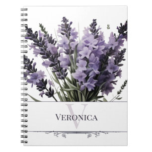 Watercolor Lavender Bouquet Personalised Notebook